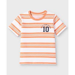 Babyhug 100% Cotton Knit Half Sleeves T-Shirt and Shorts with Stripes and Team Player Print - Orange