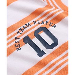 Babyhug 100% Cotton Knit Half Sleeves T-Shirt and Shorts with Stripes and Team Player Print - Orange