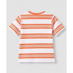 Babyhug 100% Cotton Knit Half Sleeves T-Shirt and Shorts with Stripes and Team Player Print - Orange