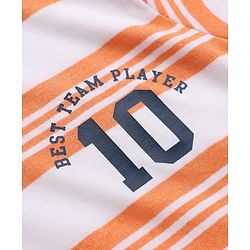 Babyhug 100% Cotton Knit Half Sleeves T-Shirt and Shorts with Stripes and Team Player Print - Orange