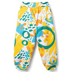 Babyhug 100% Cotton Terry Knit Full Sleeves Hooded T-Shirt & Jogger Set Abstract Print - Yellow Blue
