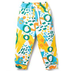 Babyhug 100% Cotton Terry Knit Full Sleeves Hooded T-Shirt & Jogger Set Abstract Print - Yellow Blue