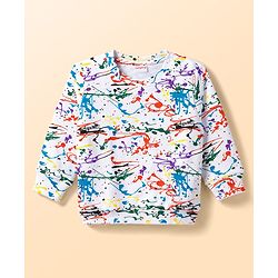 Babyhug 100% Cotton Terry Knit Full Sleeves Co-Ords Abstract Printed T-Shirt & Pant Set - White
