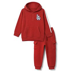 Babyhug 100% Cotton Terry Knit Full Sleeves Hooded T-Shirt & Joggers Set With Varsity Print - Maroon