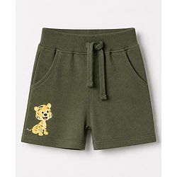 Babyhug 100% Cotton Single Jersey Knit Half Sleeves T-Shirt and Short with Jungle Safari Tiger Print - Olive Green