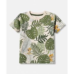Babyhug 100% Cotton Single Jersey Knit Half Sleeves T-Shirt and Short with Jungle Safari Tiger Print - Olive Green
