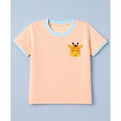 Babyhug 100% Cotton Single Jersey Knit Half Sleeves T-Shirt and Shorts with Giraffe Patch - Peach