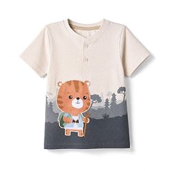 Babyhug 100% Cotton Single Jersey Knit Half Sleeves Tiger Printed T-Shirt & Shorts Set - Beige
