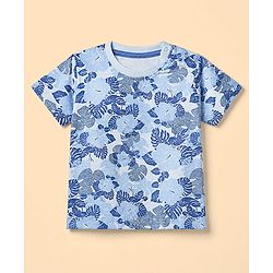 Babyhug 100% Cotton Single Jersey Knit Half Sleeves T-Shirt & Shorts Set With Floral Print - Light Blue