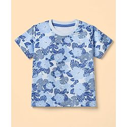 Babyhug 100% Cotton Single Jersey Knit Half Sleeves T-Shirt & Shorts Set With Floral Print - Light Blue