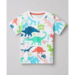 Babyhug 100% Cotton Knit Half Sleeves Dino Printed T-Shirt & Shorts Set - Orange