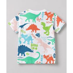 Babyhug 100% Cotton Knit Half Sleeves Dino Printed T-Shirt & Shorts Set - Orange