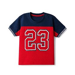 Babyhug Single Jersey Knit Half Sleeves T-Shirt and Shorts with Knee Length and 23 Applique in Blue