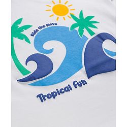 Babyhug Single Jersey Knit Denim Half Sleeves T-Shirts & Shorts Set with Beach Scene Print - White