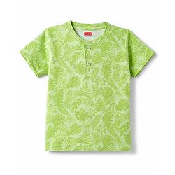Babyhug 100% Cotton Single Jersey Knit Half Sleeves T-Shirt & Shorts Set Leaf Print - Green