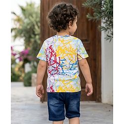 Babyhug Single Jersey Knit Half Sleeves T-Shirt and Shorts with Splatter Print - White