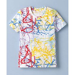 Babyhug Single Jersey Knit Half Sleeves T-Shirt and Shorts with Splatter Print - White