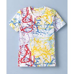 Babyhug Single Jersey Knit Half Sleeves T-Shirt and Shorts with Splatter Print - White