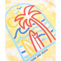 Babyhug Single Jersey Knit Half Sleeves T-Shirt & Denim Shorts Set With Beach Scene Print - Yellow