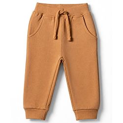 Babyhug Terry Knit Full Sleeves T-Shirt & Joggers Set With Applique - Brown