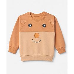 Babyhug Terry Knit Full Sleeves T-Shirt & Joggers Set With Applique - Brown