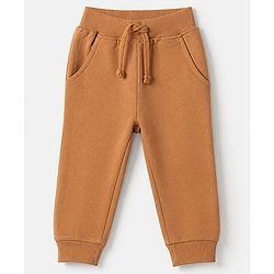 Babyhug Terry Knit Full Sleeves T-Shirt & Joggers Set With Applique - Brown