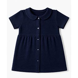 Babyhug Cotton Waffle Knit Frock and Bloomer with Half Sleeves in Navy Blue for New born