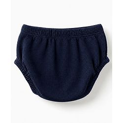 Babyhug Cotton Waffle Knit Frock and Bloomer with Half Sleeves in Navy Blue for New born