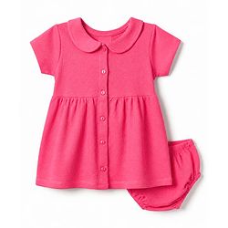 Babyhug Waffle Knit Half Sleeves Frock With Bloomer Set - Pink
