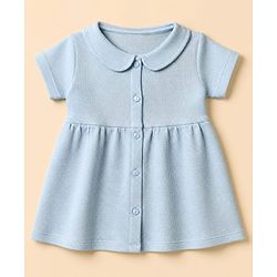 Babyhug Waffle Knit Half Sleeves Frock With Bloomer - Light Blue