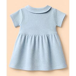 Babyhug Waffle Knit Half Sleeves Frock With Bloomer - Light Blue
