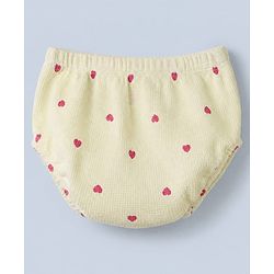 Babyhug Waffle Knit Frock and Bloomer with Half Sleeves and Hearts Print in Yellow for New born