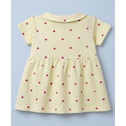 Babyhug Waffle Knit Frock and Bloomer with Half Sleeves and Hearts Print in Yellow for New born