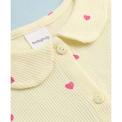 Babyhug Waffle Knit Frock and Bloomer with Half Sleeves and Hearts Print in Yellow for New born