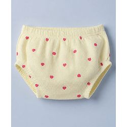 Babyhug Waffle Knit Frock and Bloomer with Half Sleeves and Hearts Print in Yellow for New born