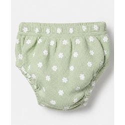 Babyhug Waffle Knit Half Sleeves Floral Printed Frock With Bloomer Set - Light Green