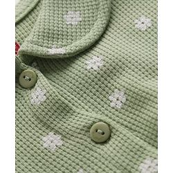 Babyhug Waffle Knit Half Sleeves Floral Printed Frock With Bloomer Set - Light Green