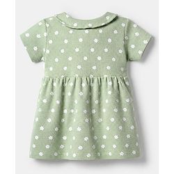 Babyhug Waffle Knit Half Sleeves Floral Printed Frock With Bloomer Set - Light Green