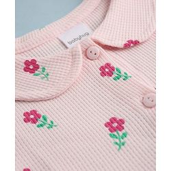 Babyhug Knit Waffle Frock and Bloomer with Half Sleeves and Floral Print in Pink