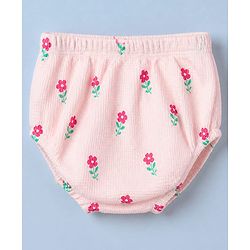 Babyhug Knit Waffle Frock and Bloomer with Half Sleeves and Floral Print in Pink