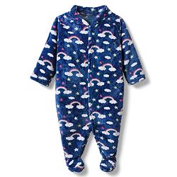 Babyhug Cotton Mix Knit Velour Full Sleeve Winter Nightwear with Cloud Print in Blue