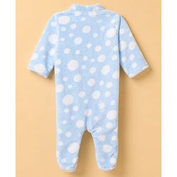 Babyhug Cotton Mixes Velour Knit Full Sleeves Winter Sleep Suit with Polka Dots Print - Light Blue