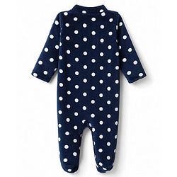 Babyhug Cotton Knit Full Sleeves Winter Wear Sleep Suit with Polka Dots Print - Navy Blue