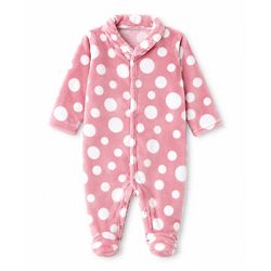 Babyhug Knit Full Sleeves Winter Sleepsuit with Polka Dots  Design - Pink