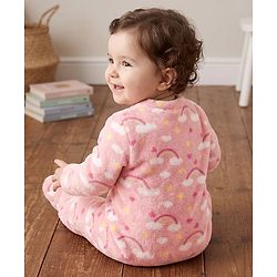 Babyhug Cotton Knit Full Sleeves Winter Wear Sleep Suit with Rainbow & Star Print - Pink