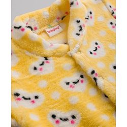 Babyhug Velour Cotton Knit  Full Sleeves Sleep Suit with Heart Print - Yellow