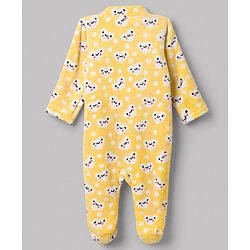 Babyhug Velour Cotton Knit  Full Sleeves Sleep Suit with Heart Print - Yellow