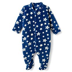 Babyhug Velour Knit Full Sleeves Winter Sleepsuit with Star Print - Navy Blue