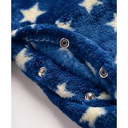 Babyhug Velour Knit Full Sleeves Winter Sleepsuit with Star Print - Navy Blue