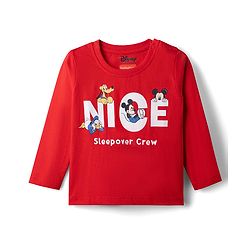 Babyhug Disney Single Jersey Knit Full Sleeves Co-Ords T-Shirt & Pyjama Night Suit with Mickey Mouse Print - Red